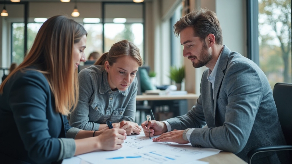 Professionele webdesigner werkend aan ontwerpelementen op computermonitor in moderne kantooromgeving